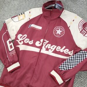 Romwe Los Angeles California Graphic Windbreaker Jacket Burgundy 66 Mens M NWT